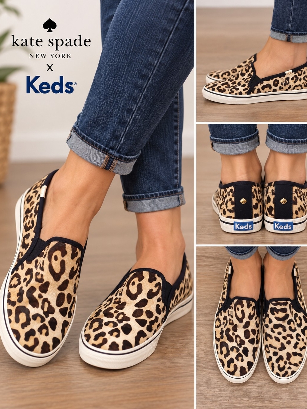 Kate Spade x Keds Leopard Print Slip-On Sneakers - Genuine Calf Hair EUC